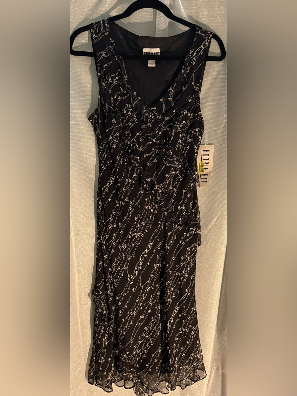 NWT 90s/Y2K Robbie Bee 100% Silk Ruffle Midi Dress FairyGrunge Whimsigoth